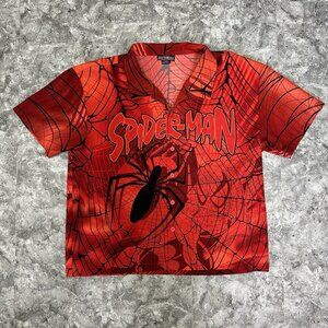 Vintage SpiderMan Button Up AOP MARVEL Shirt Spider Mens XL Red 2002 Y2K